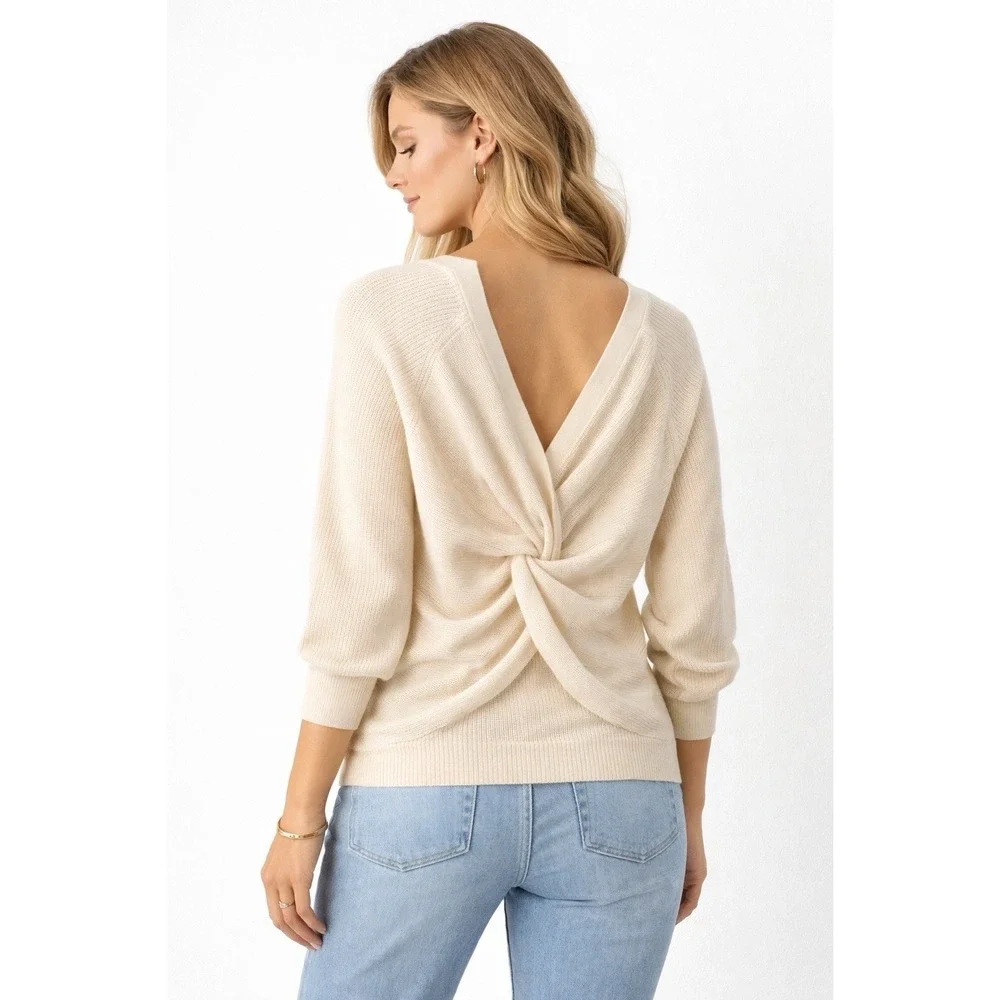 Ba&sh‎ Paris Cream Twist Front Lady Pullover Sweater Sz 1 Small Cozy Chic Boho